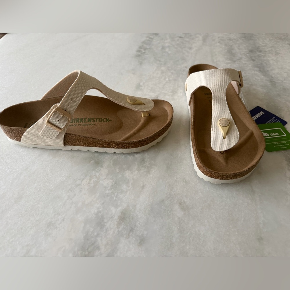 Birkenstock | Vegan Gizeh Canvas Eggshell Sandals | 39 | NWT - Picture 2 of 10
